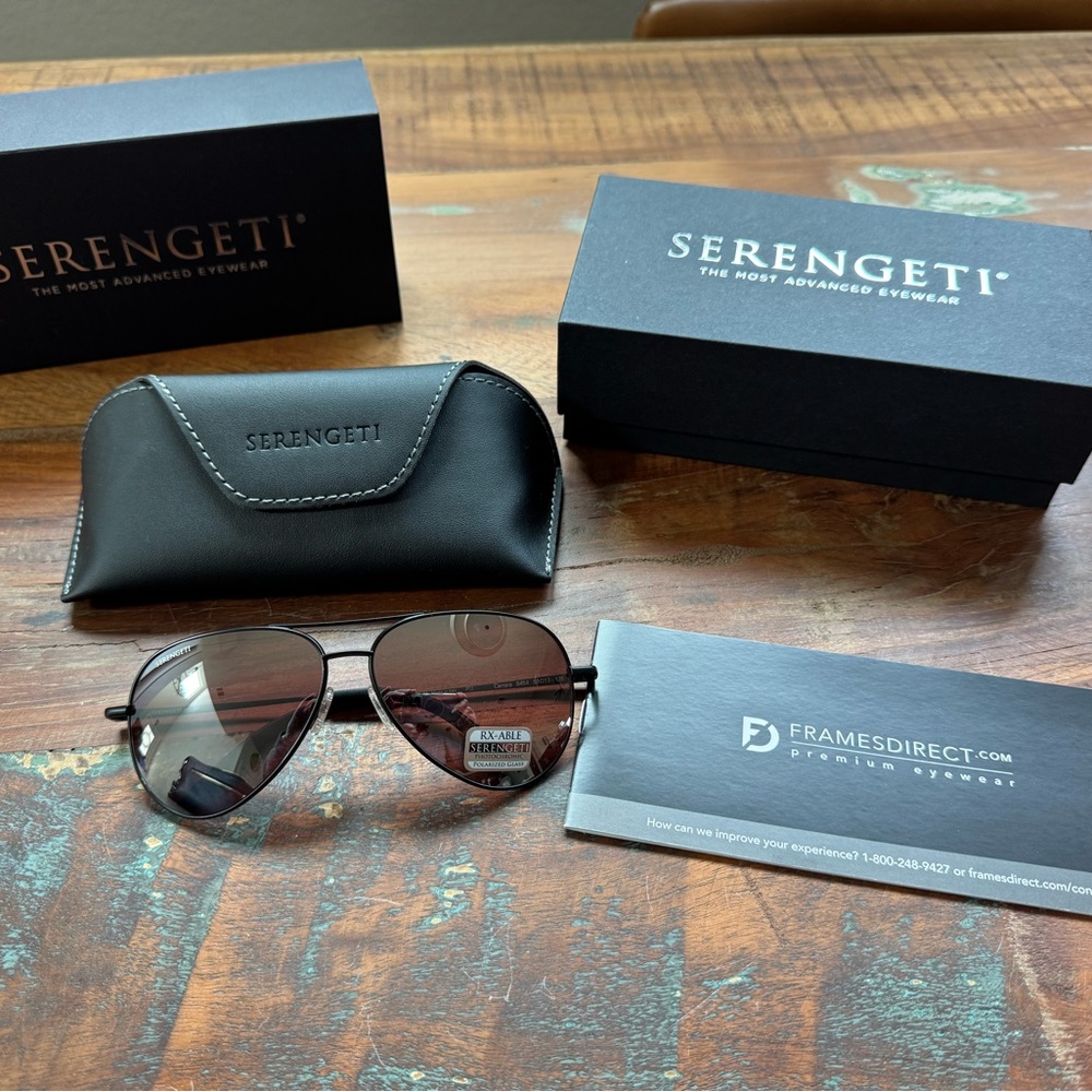 Serengeti Polarized Aviator Sunglasses with Black Frame